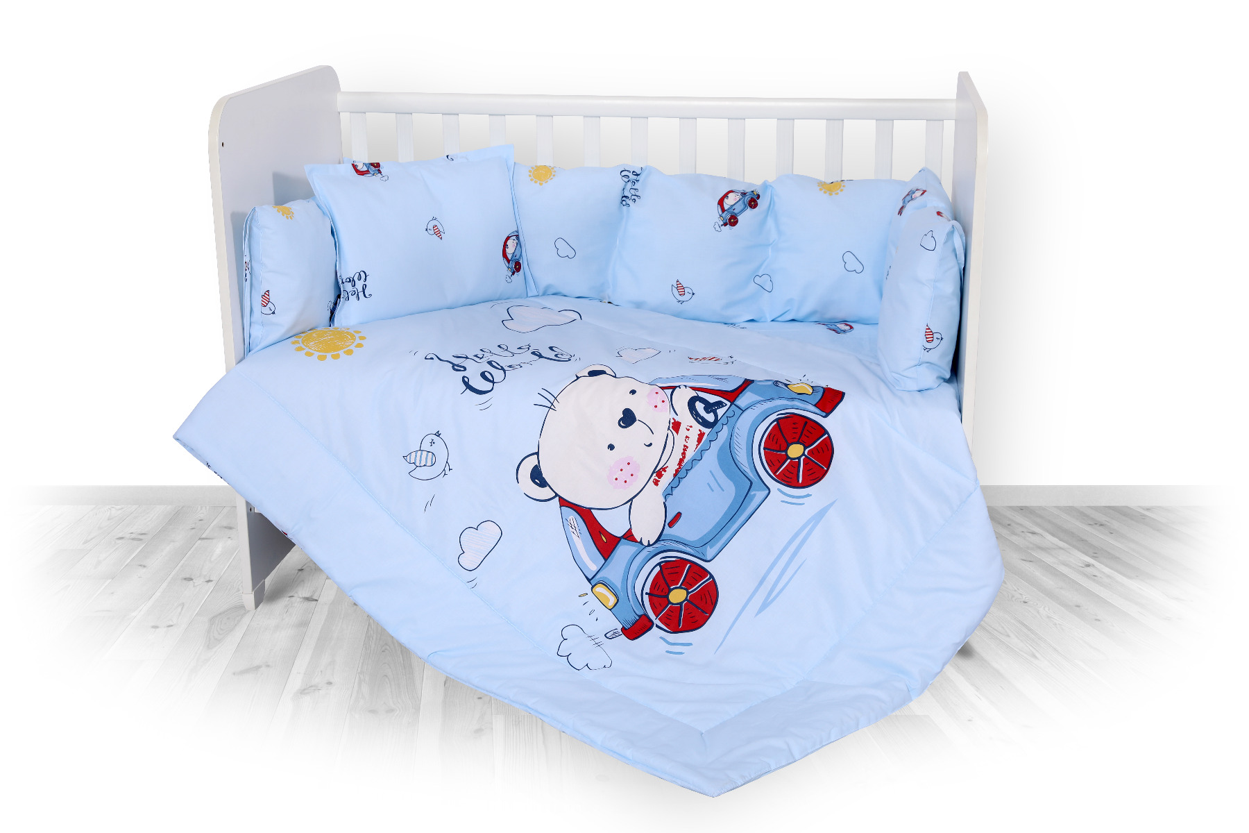 Set lenjerie pat 7 piese, bumbac ranforce, Lily, Bear & Car Blue