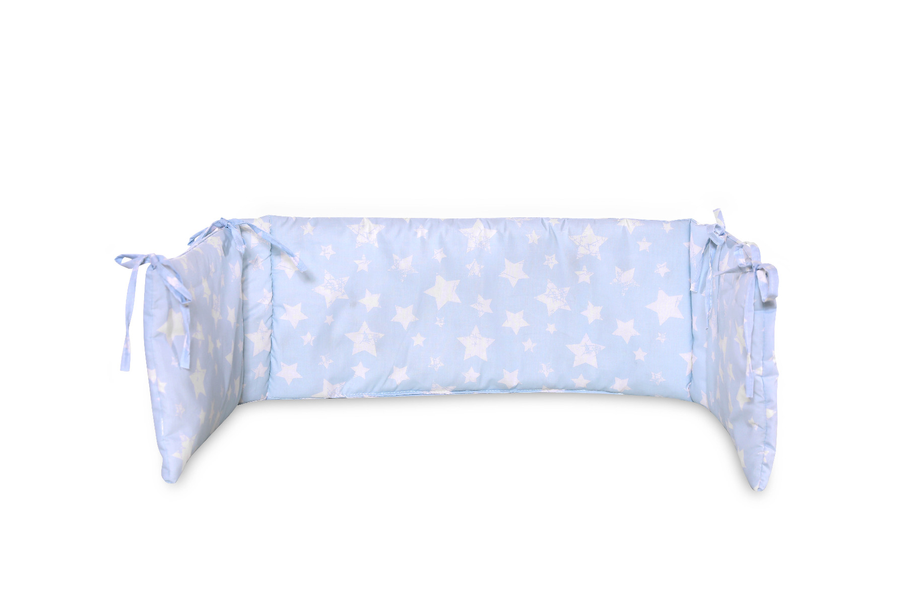 Protectie laterala pat, 140 x 27 cm, bumbac ranforce, Little Stars Blue