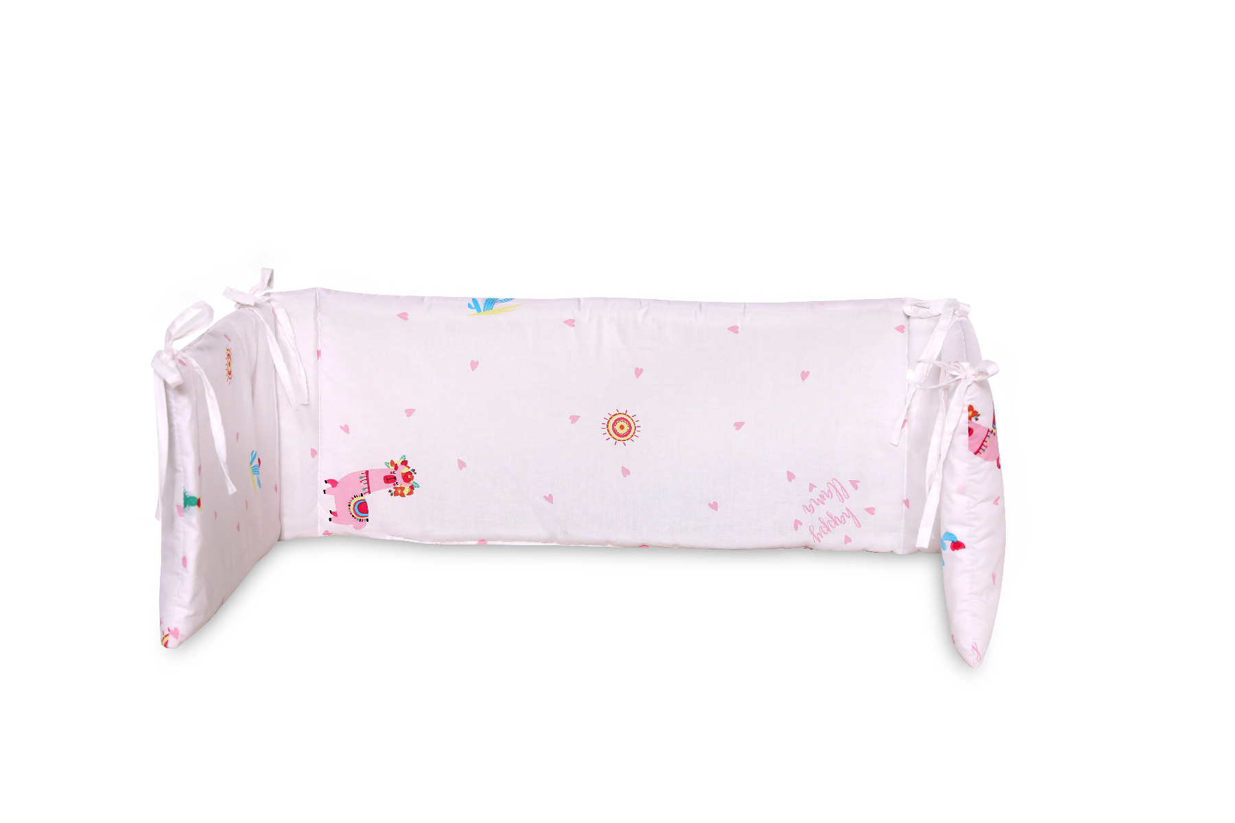 Protectie laterala pat, 140 x 27 cm, bumbac ranforce, Happy Lama Pink