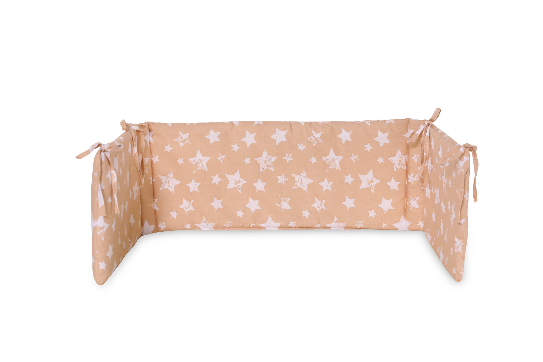 Protectie laterala pat, 140 x 27 cm, bumbac ranforce, Little Stars Beige