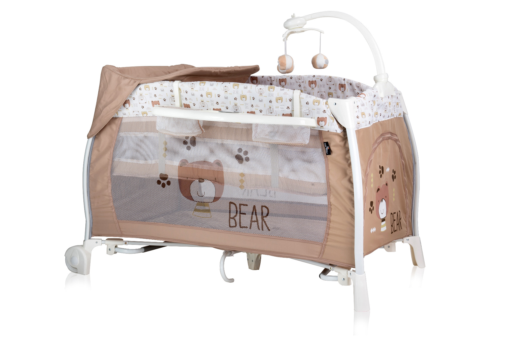 Patut pliabil, I'Lounge Rocker, 2 nivele cu accesorii, Beige Bears