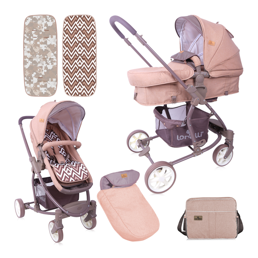 Carucior transformabil 2 in 1, Aster, Beige & Brown Lines