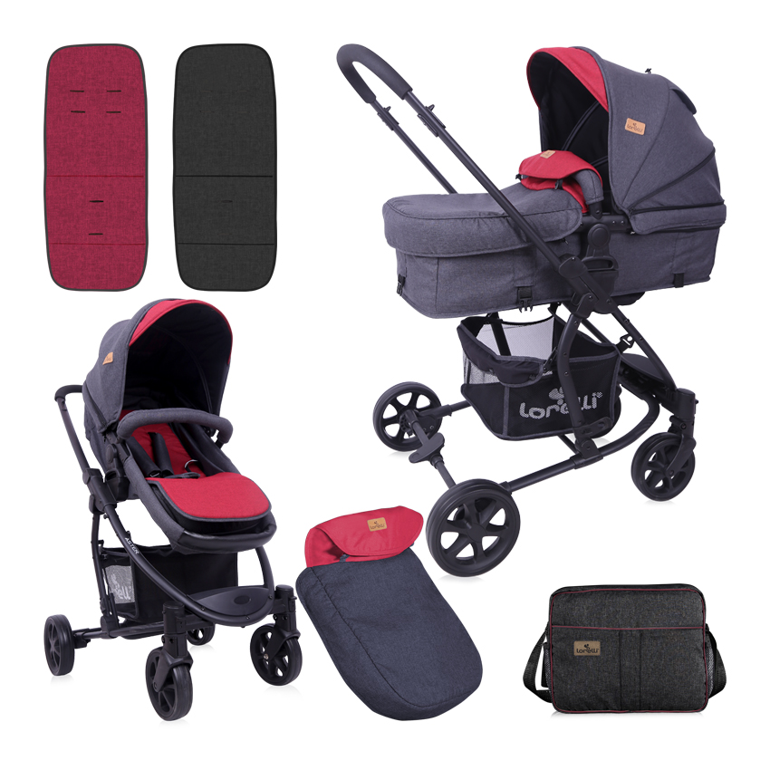 Carucior transformabil 2 in 1, Aster, Black & Red