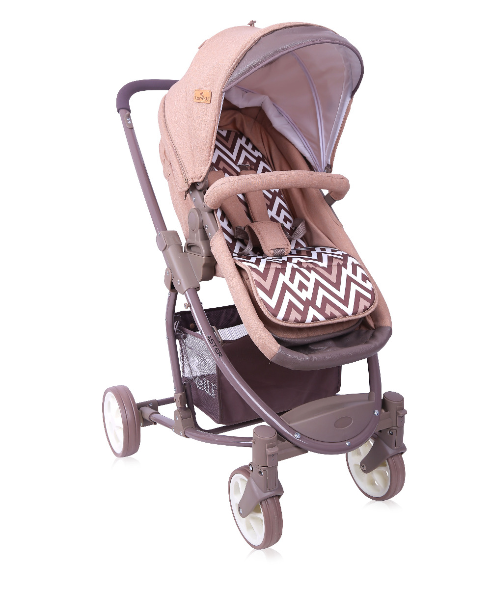 Carucior transformabil 2 in 1, Aster, Beige & Brown Lines image 1