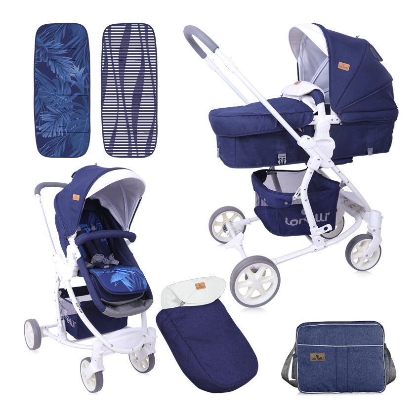 Carucior transformabil 2 in 1, Aster, Dark Blue Flowers