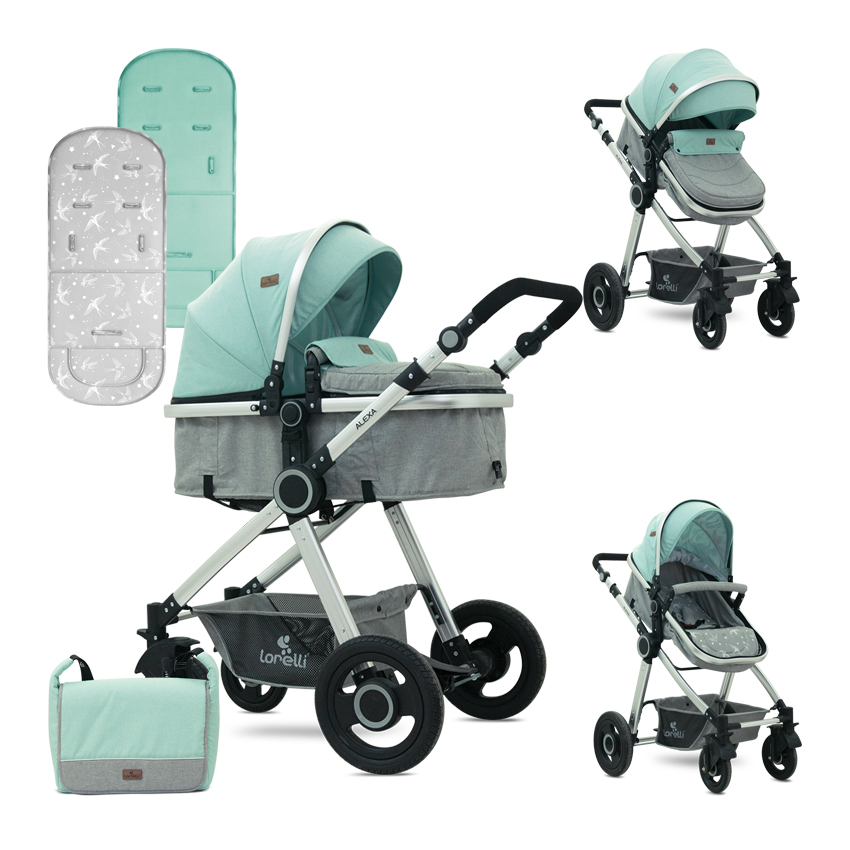 Carucior transformabil 2 in 1, Alexa, Green & Grey Birds