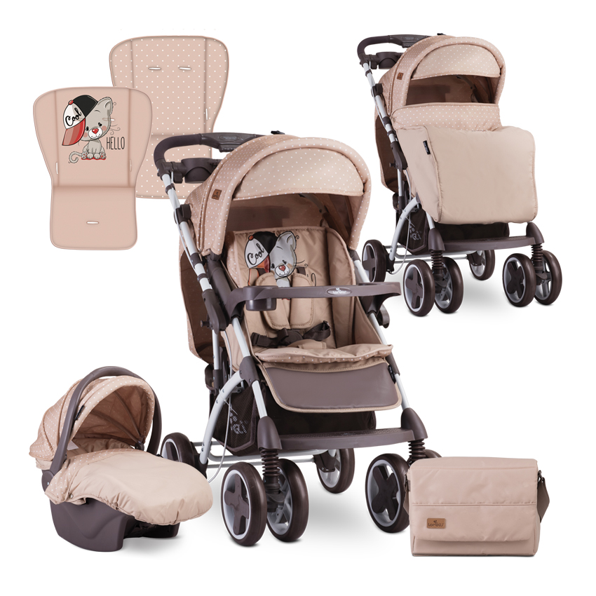 Carucior Set 2 in 1, Toledo, cos auto inclus, Beige Cool Cat