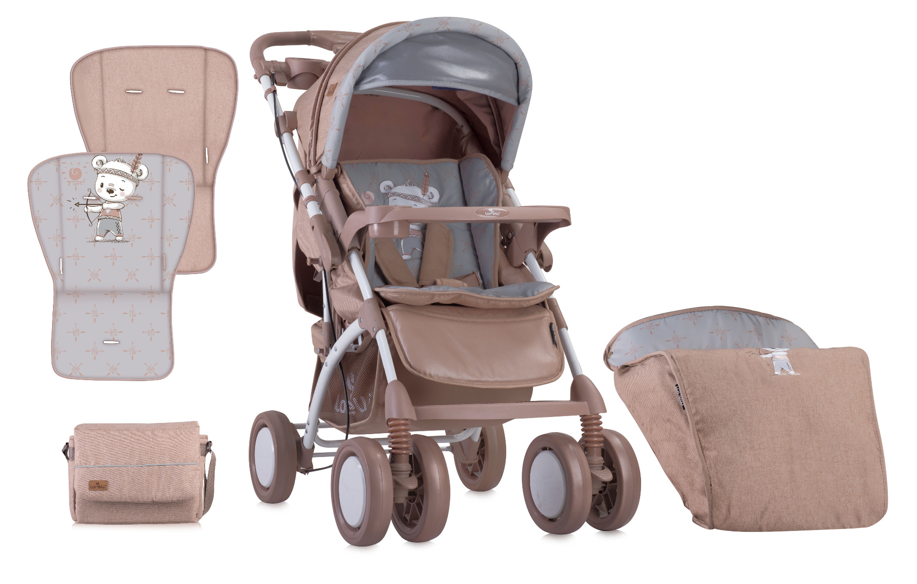 Carucior Landou, Toledo, maner reversibil, Beige Indian Bear