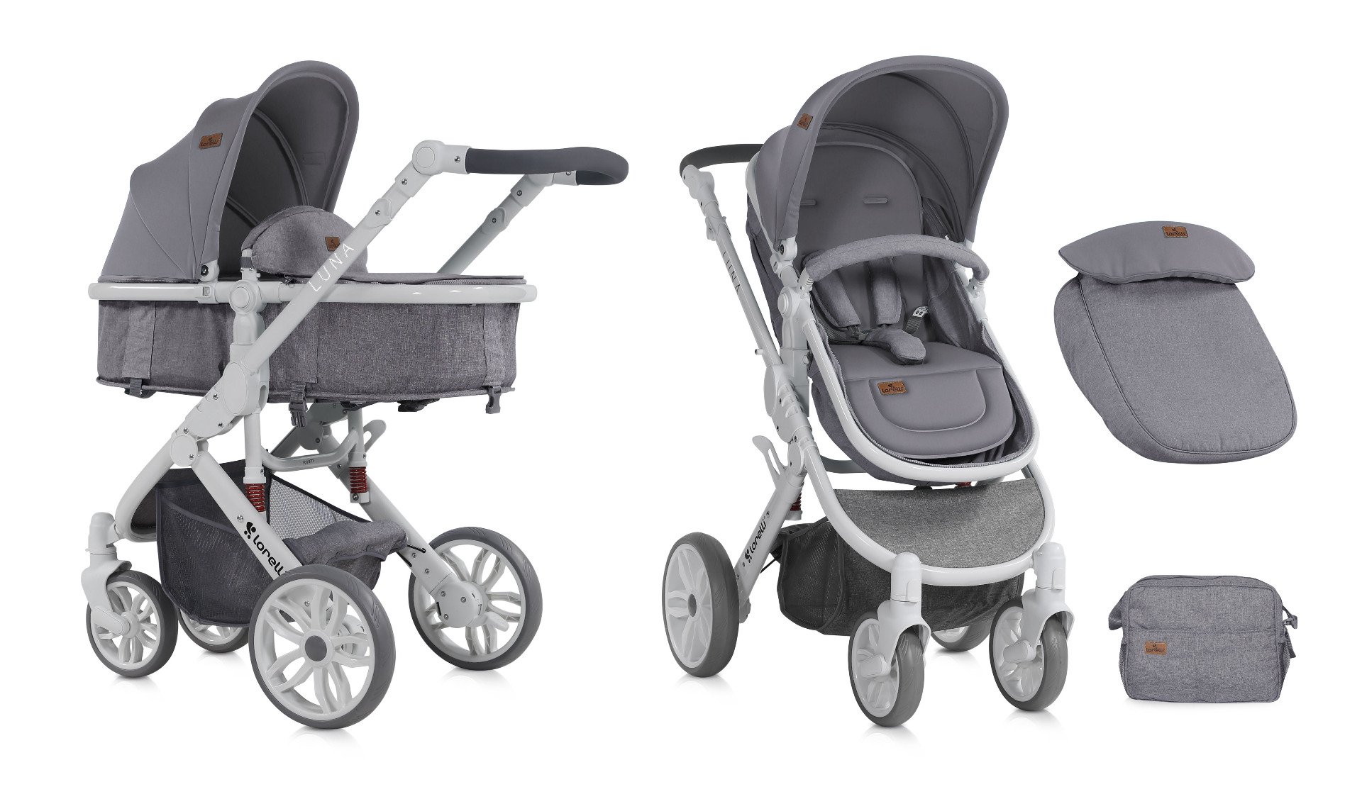 Carucior Sistem, Luna, landou transformabil, cadru aluminiu, Grey