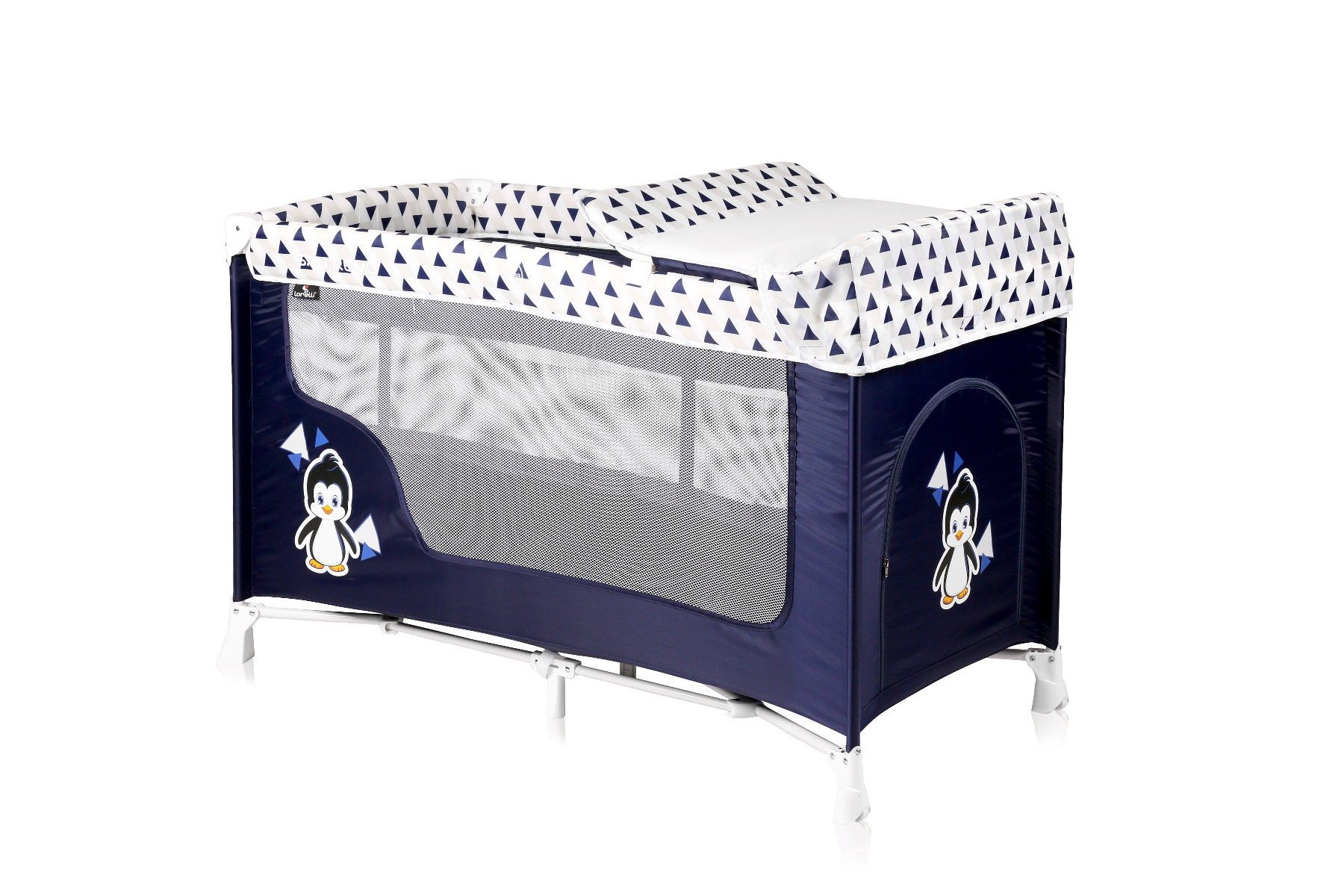 Patut pliabil, San Remo Rocker, 2 nivele si accesorii, sistem de leganare, Blue & White Penguin