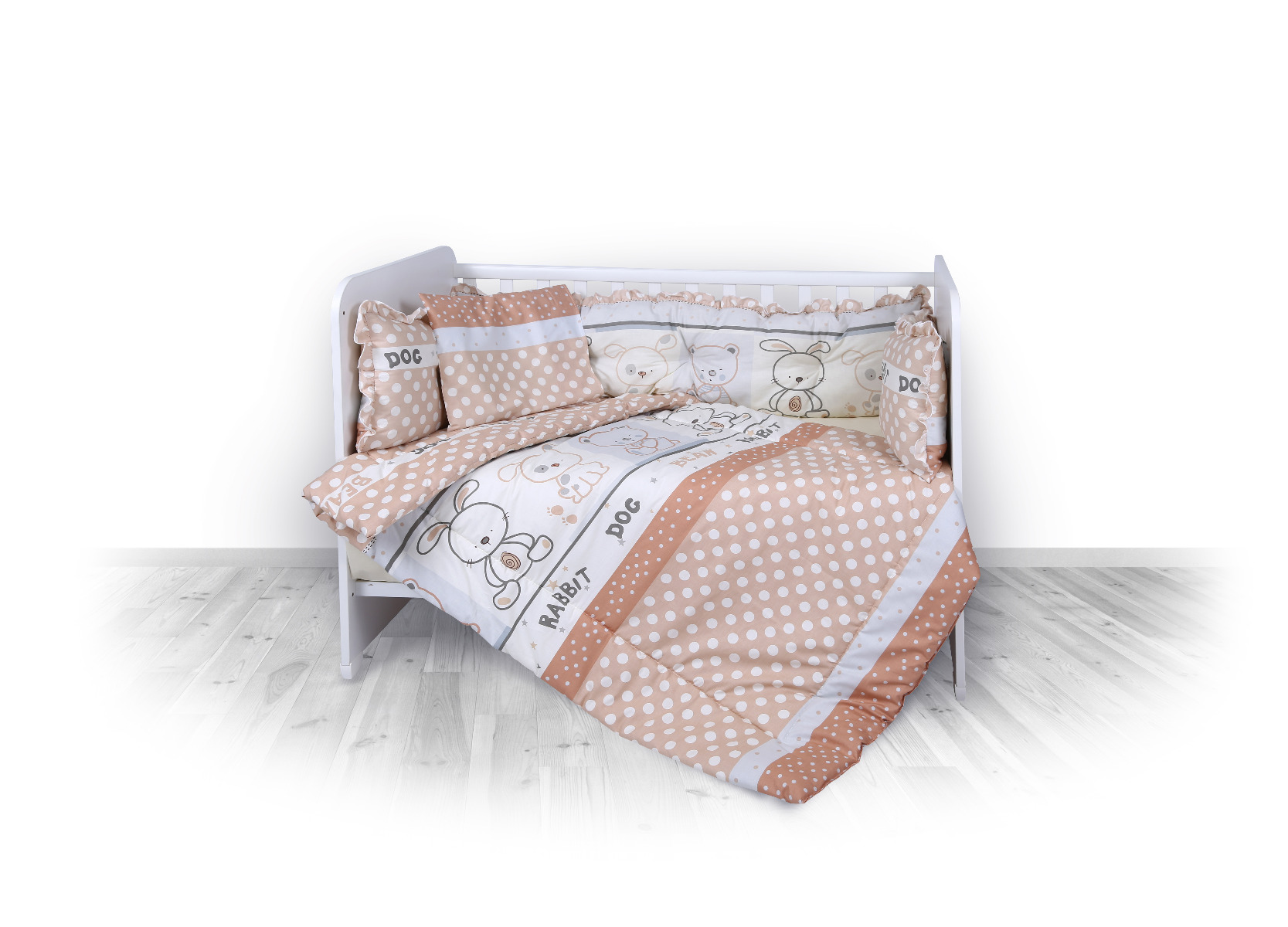 Set lenjerie pat bumbac  ranforce 8 piese 70 x 140 cm Friends Beige image 1