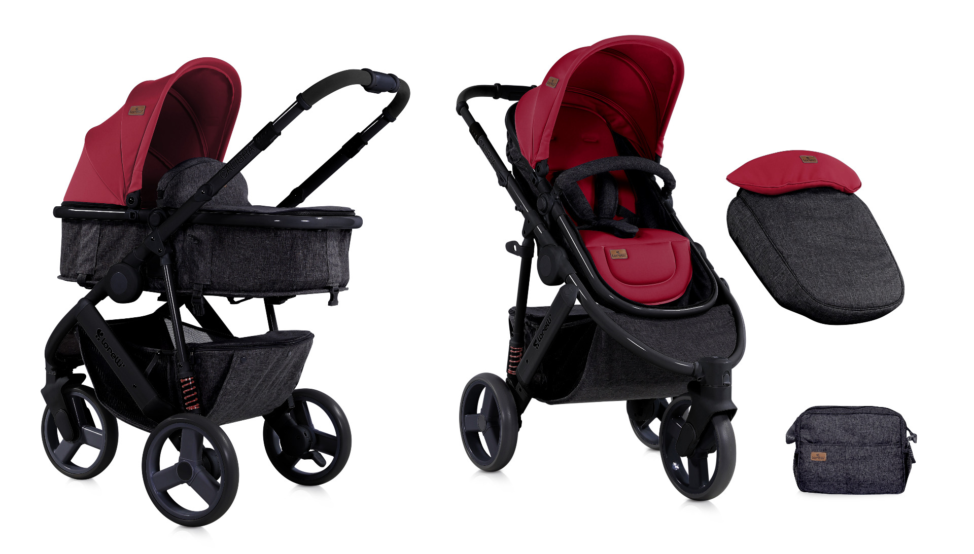 Carucior Sistem, Calibra, landou transformabil, cadru aluminiu, Black & Red