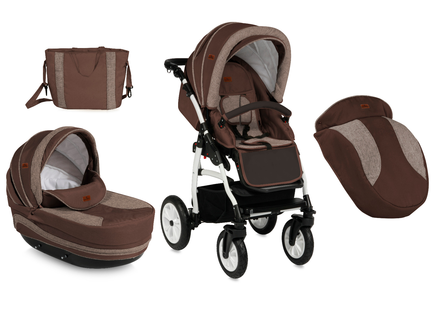 Carucior Set, Kara, roti cu camera, cos auto inclus, Brown