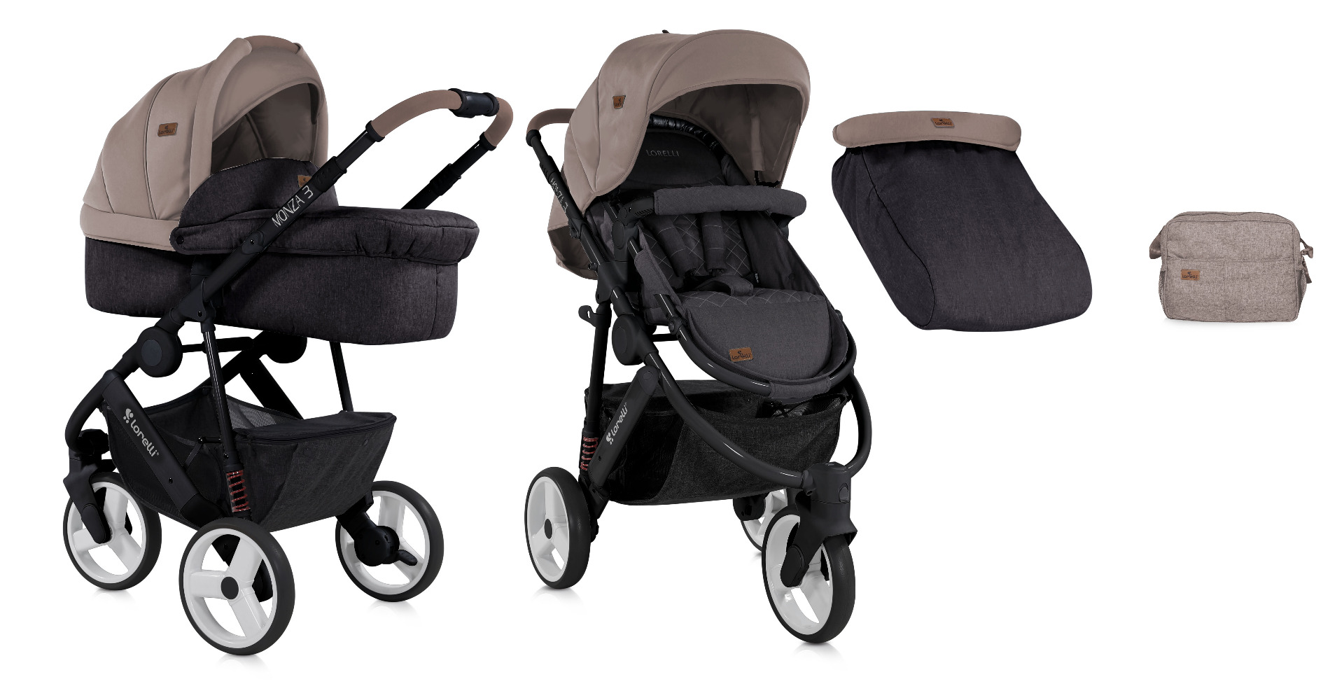 Carucior Set, Monza, landou inclus, cadru aluminiu, Beige & Black