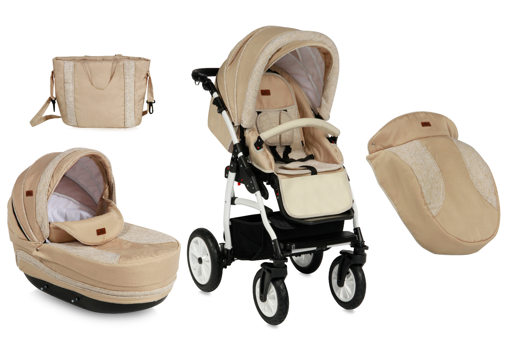 Carucior Set, Kara, roti cu camera, cos auto inclus, Beige