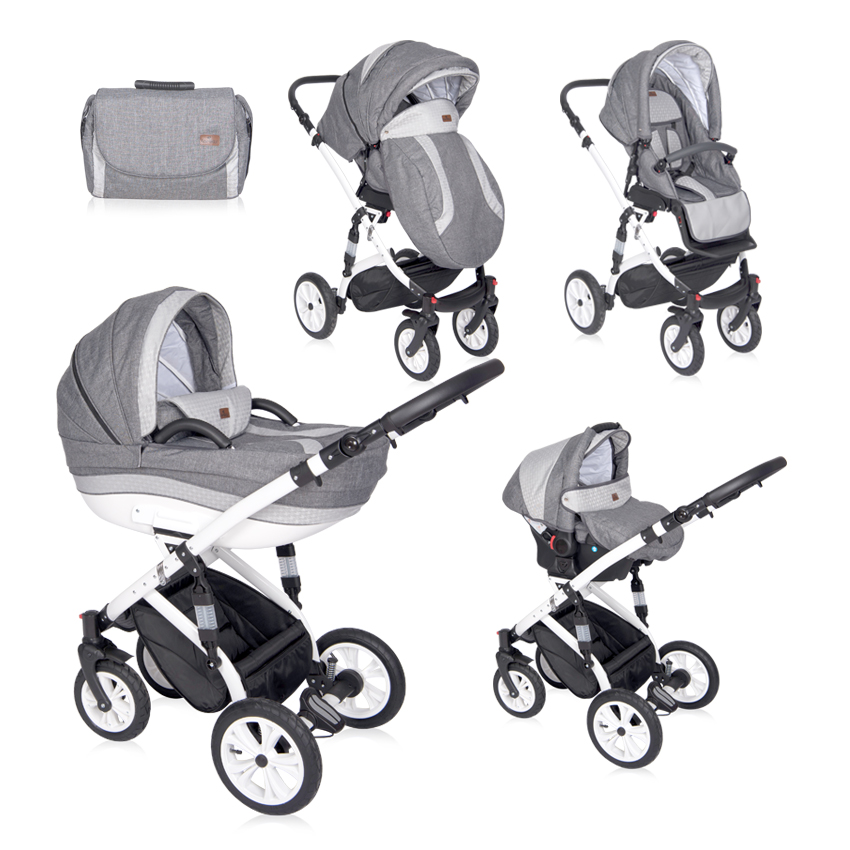 Carucior set 3 in 1, Mia, cadru aluminiu, roti cu camera, Light & Dark Grey