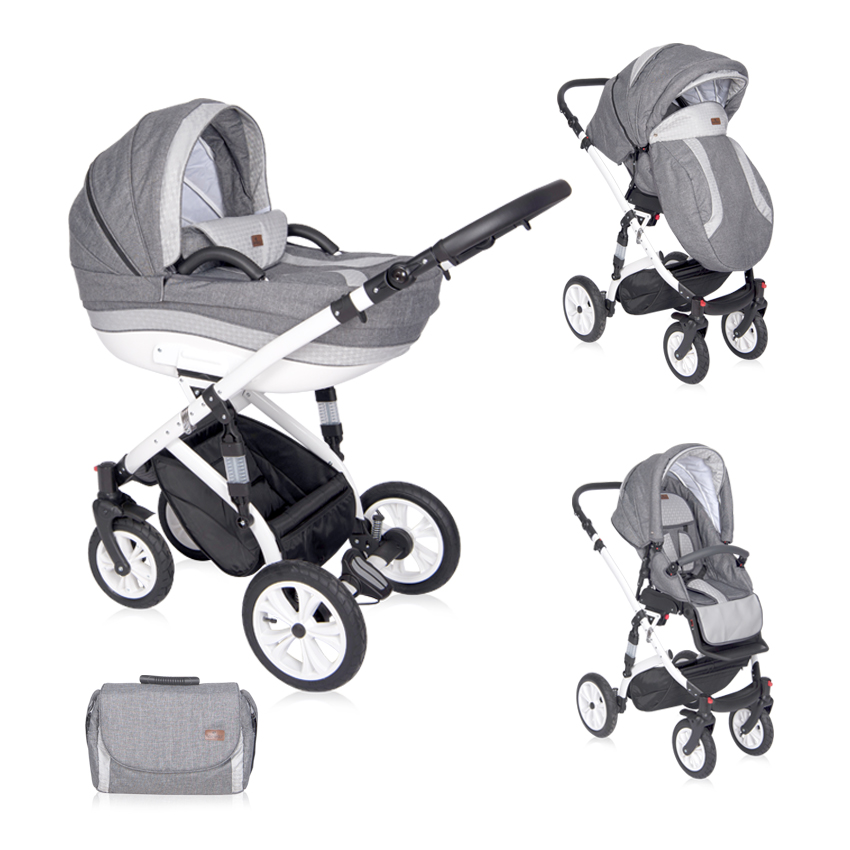 Carucior set 3 in 1, Mia, cadru aluminiu, roti cu camera, Light & Dark Grey image 1