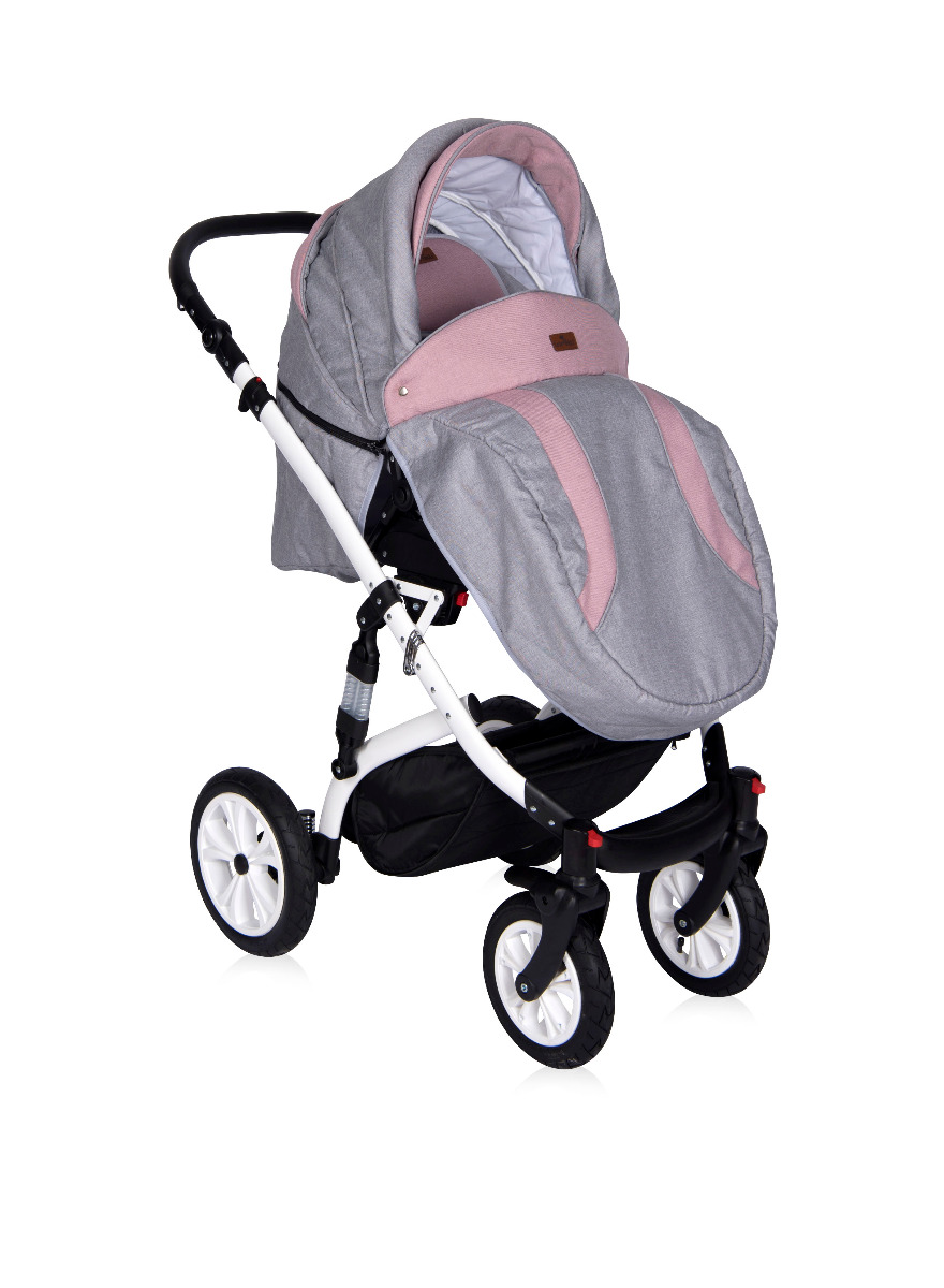 Carucior Set, Mia, roti cu camera, cos auto inclus, Pink & Grey image 6