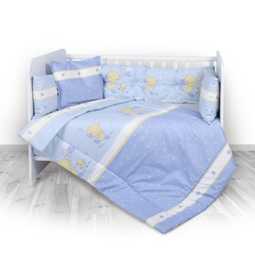 Set lenjerie pat bumbac  ranforce 8 piese 70 x 140 cm Little Ducks Blue