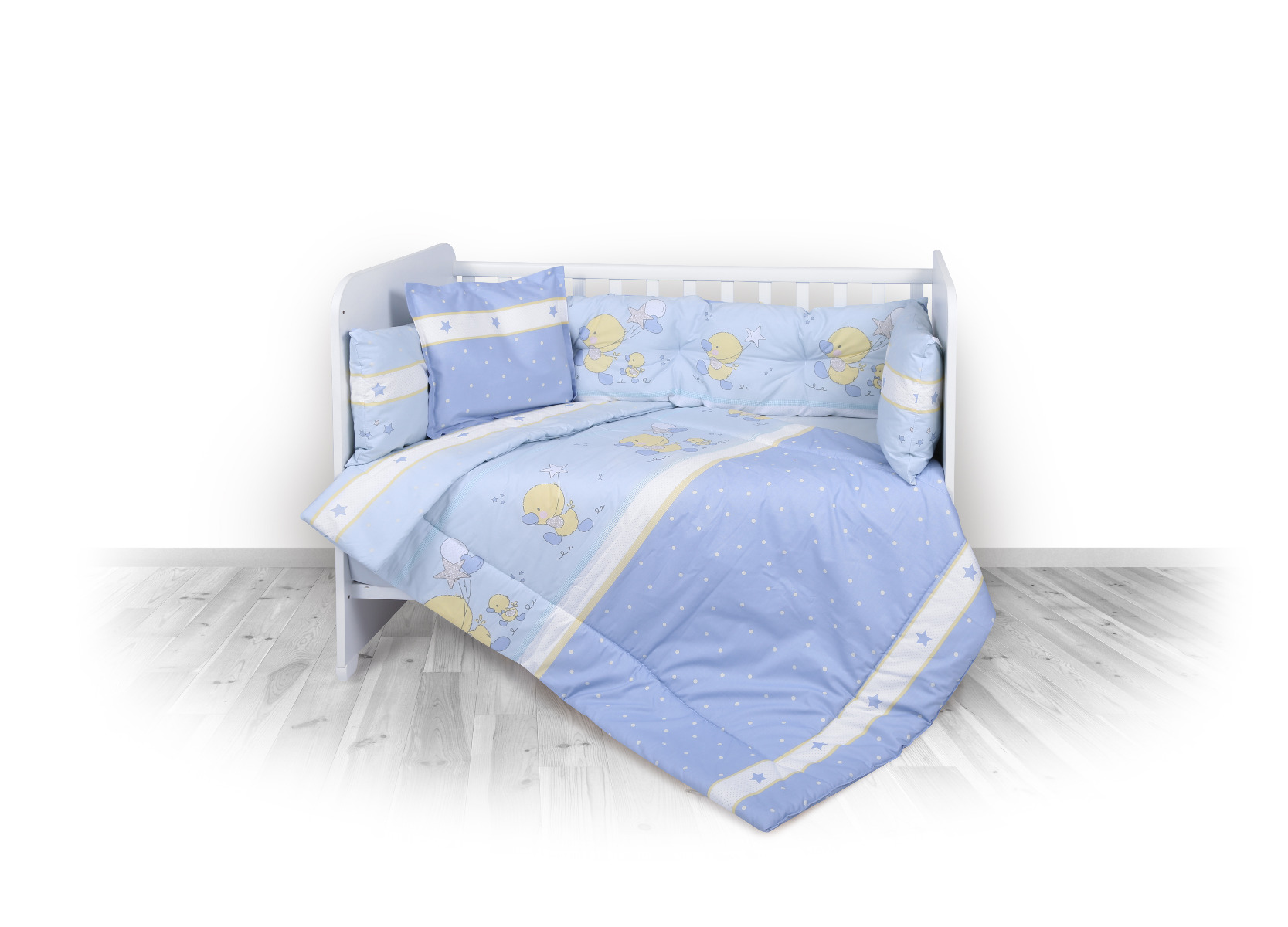 Set lenjerie pat bumbac  ranforce 8 piese 70 x 140 cm Little Ducks Blue image 1