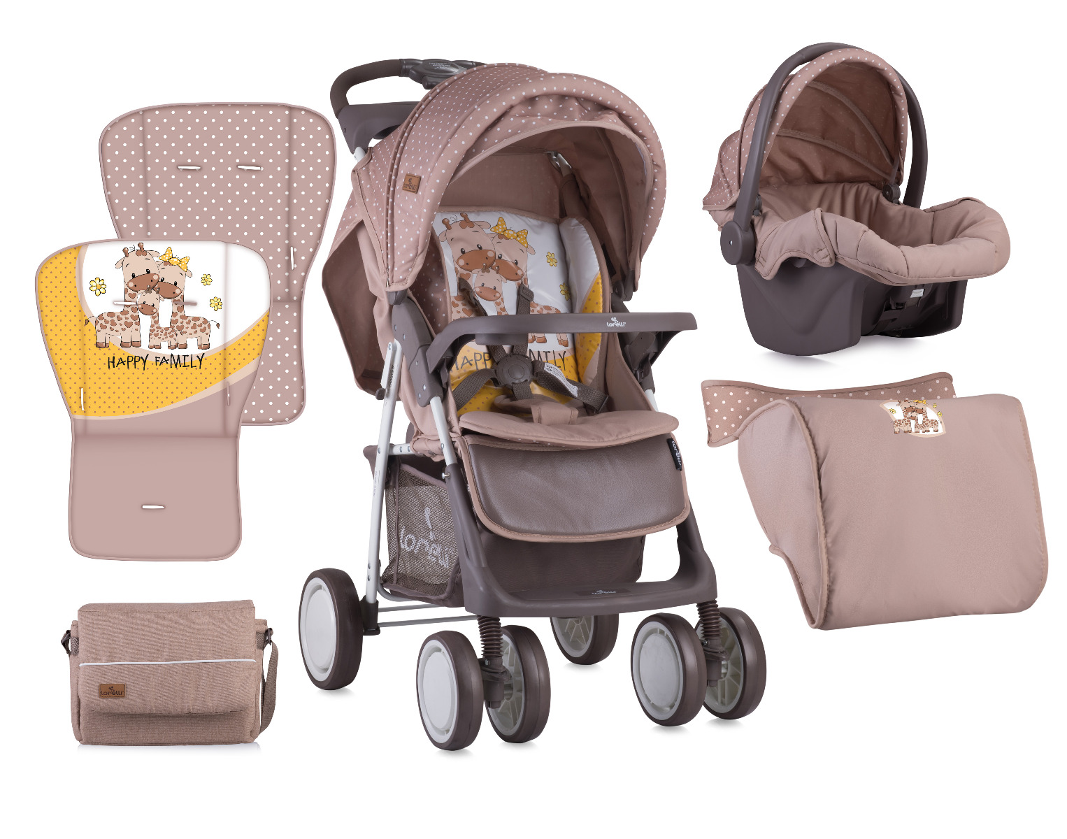 Carucior Set, Foxy, cos auto inclus, Beige & Yellow Family