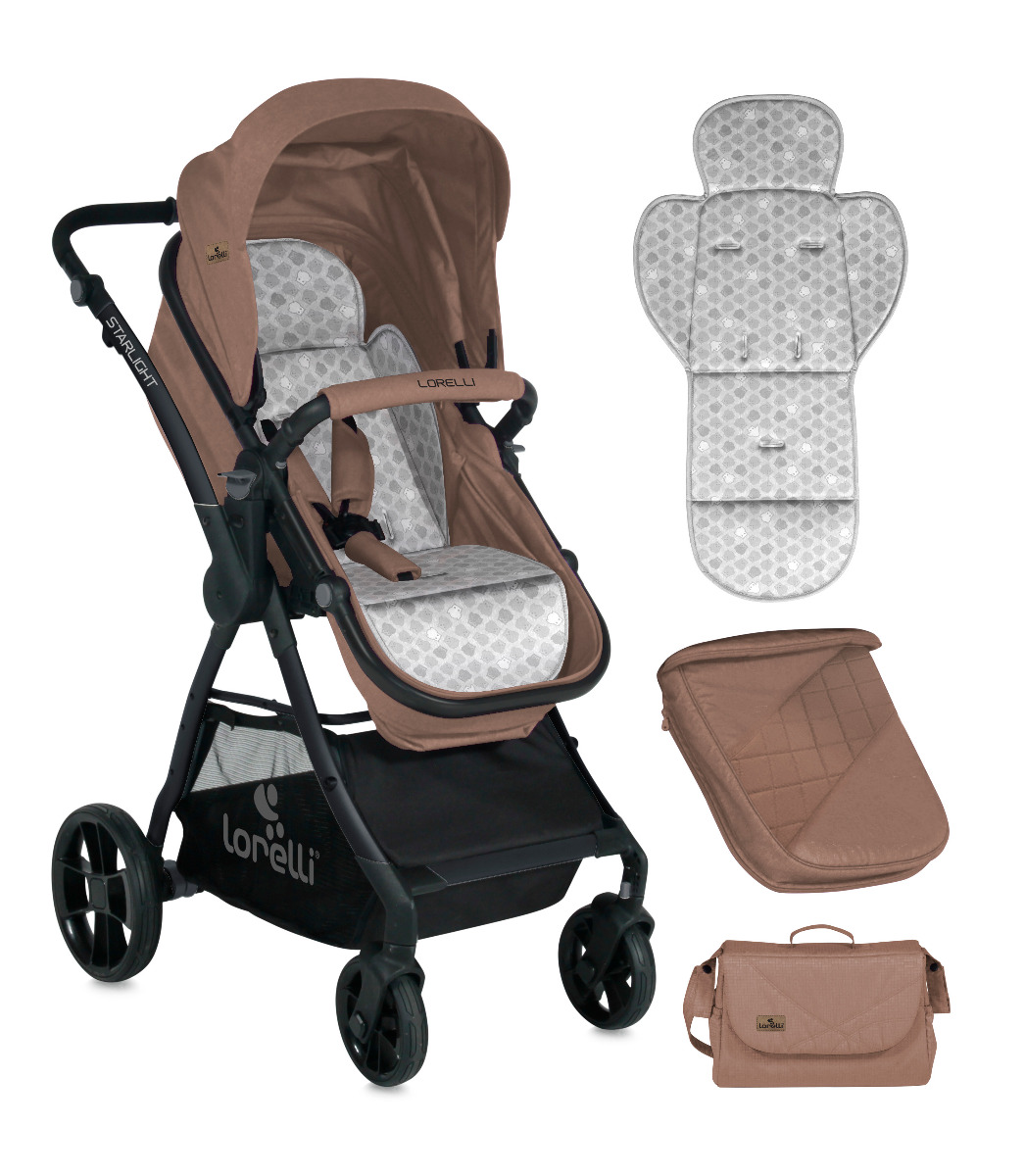 Carucior set, Starlight, cos auto inclus, cadru aluminiu, Beige image 1