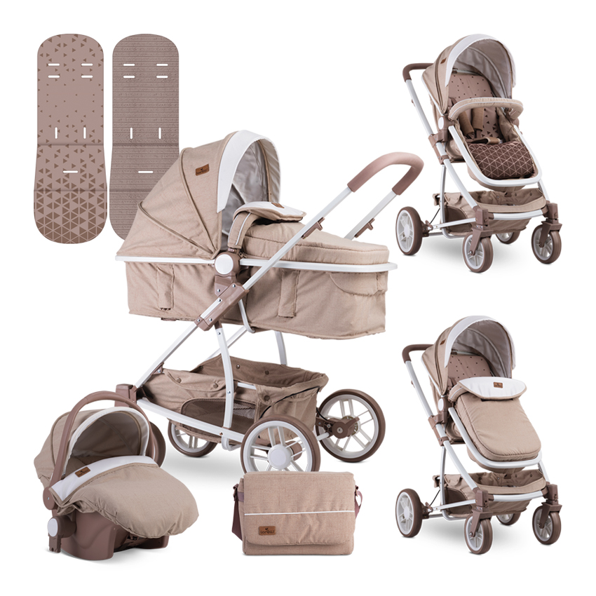 Carucior transformabil 3 in 1, S 500, cos auto inclus, Beige Triangles