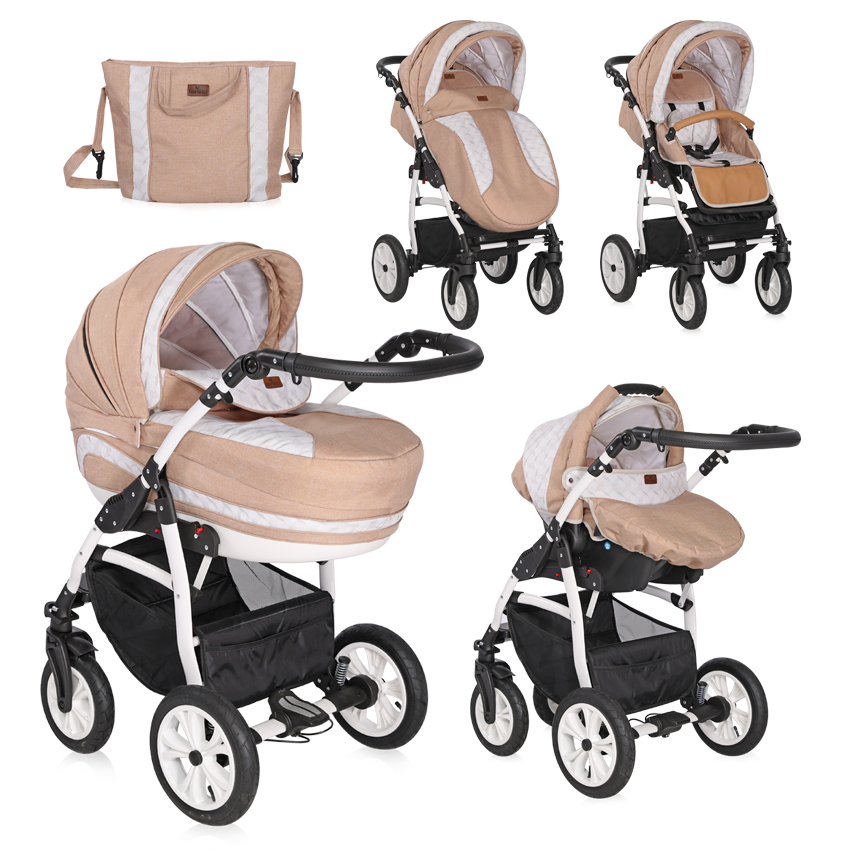 Carucior set 3 in 1, Kara, cadru aluminiu, roti cu camera, Light & Dark Beige