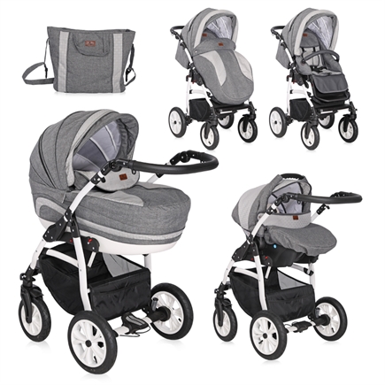 Carucior set 3 in 1, Kara, cadru aluminiu, roti cu camera, Light & Dark Grey