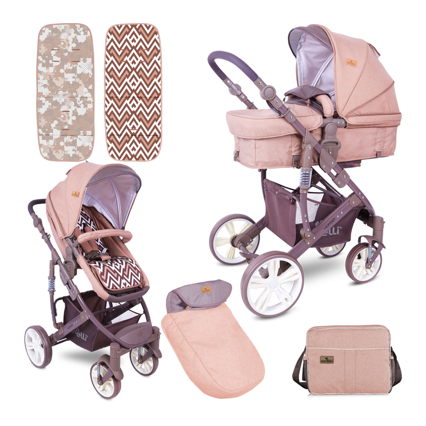 Carucior transformabil 2 in 1, Verso, cadru aluminiu, Beige & Brown