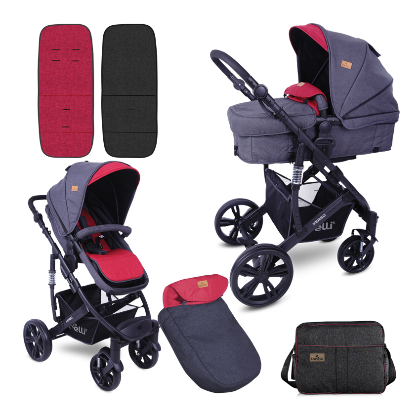 Carucior transformabil 2 in 1, Verso, cadru aluminiu, Black & Red