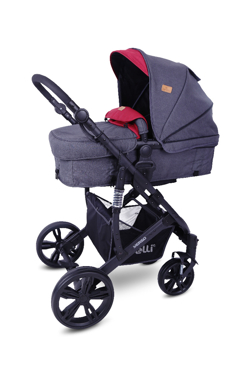 Carucior transformabil 2 in 1, Verso, cadru aluminiu, Black & Red image 2
