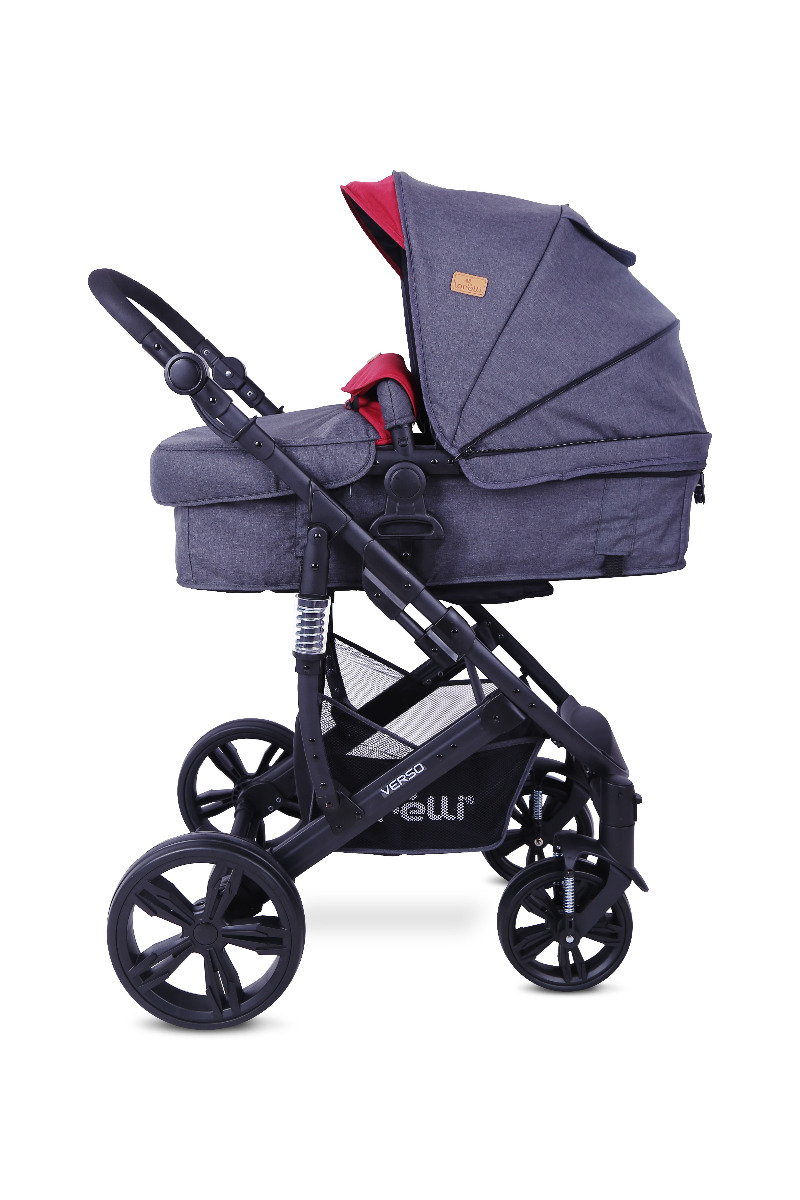 Carucior transformabil 2 in 1, Verso, cadru aluminiu, Black & Red image 3