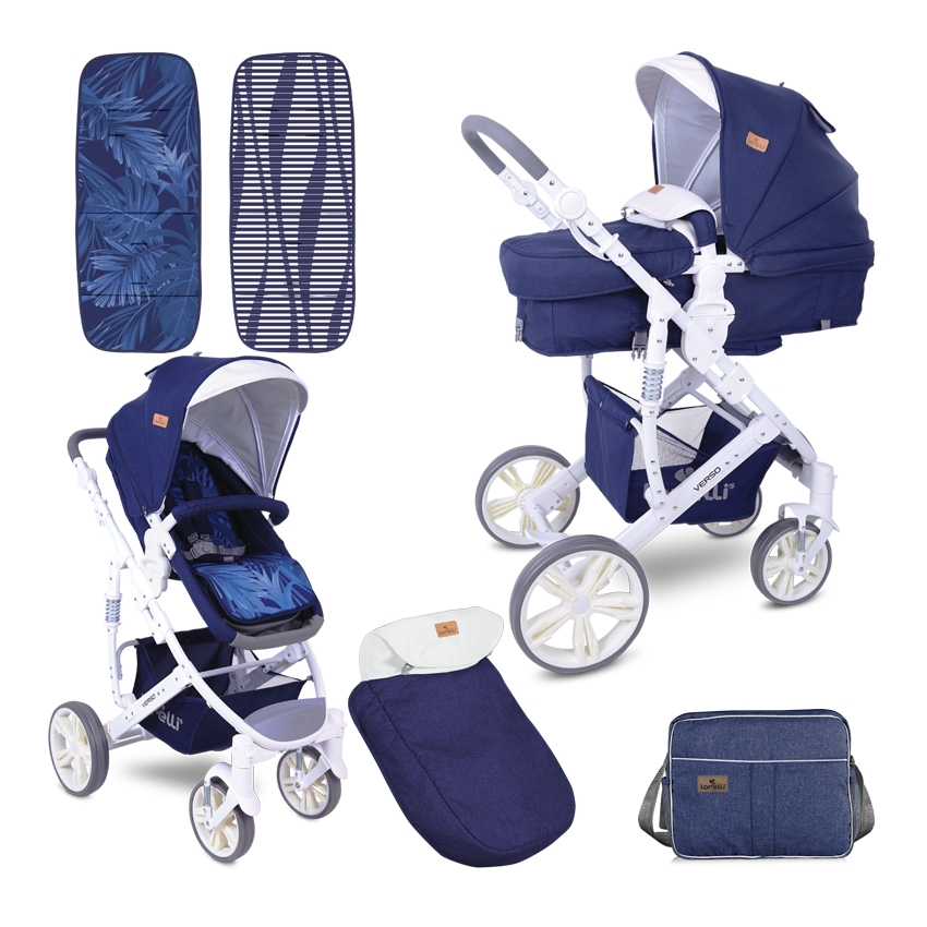 Carucior transformabil 2 in 1, Verso, cadru aluminiu, Dark Blue Flowers