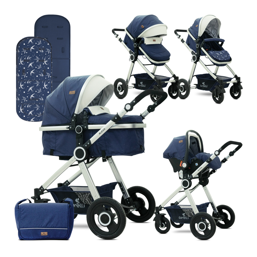 Carucior transformabil 3 in 1, Alexa, Dark Blue Birds