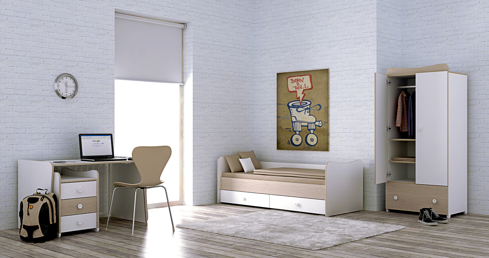 Mobilier, Maxi Plus, 167 x 72 x 105 cm, transformabil, White Light Oak image 5