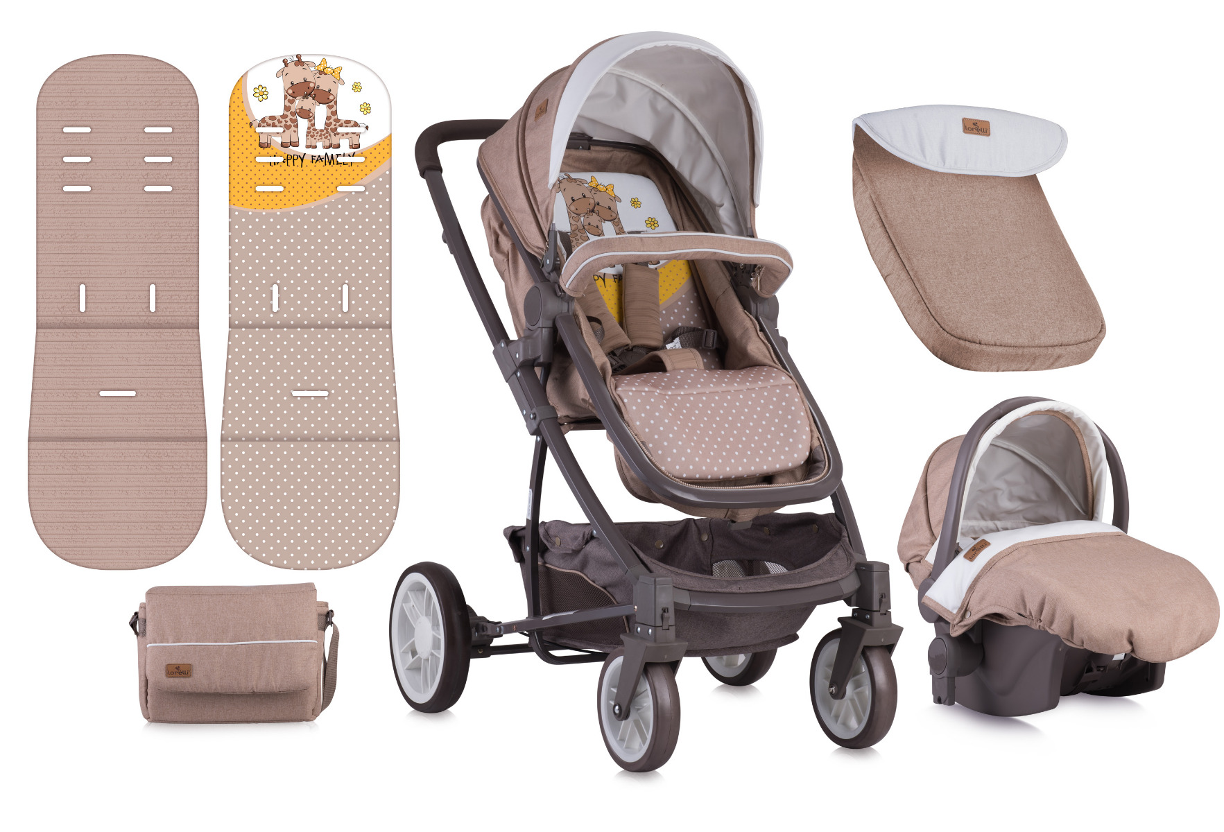 Carucior Set, S-500, cos auto inclus, Beige & Yellow Happy Family