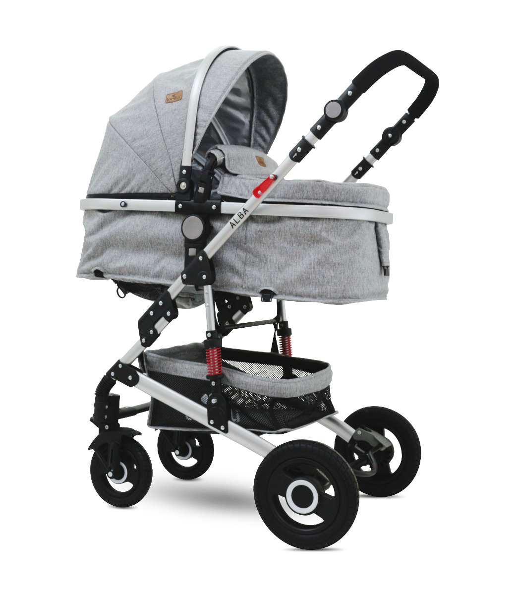 Carucior transformabil 2 in 1, Alba, roti cauciuc, Light Grey