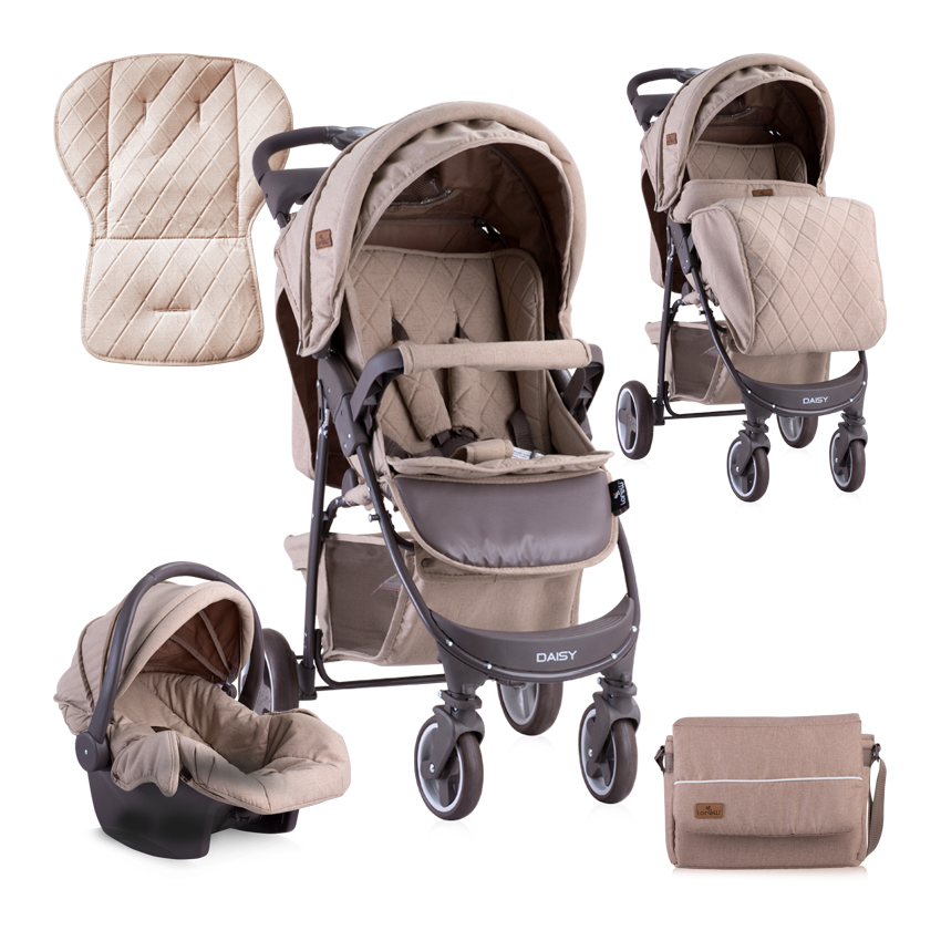 Carucior set 2 in 1, Daisy, cos auto inclus, Beige