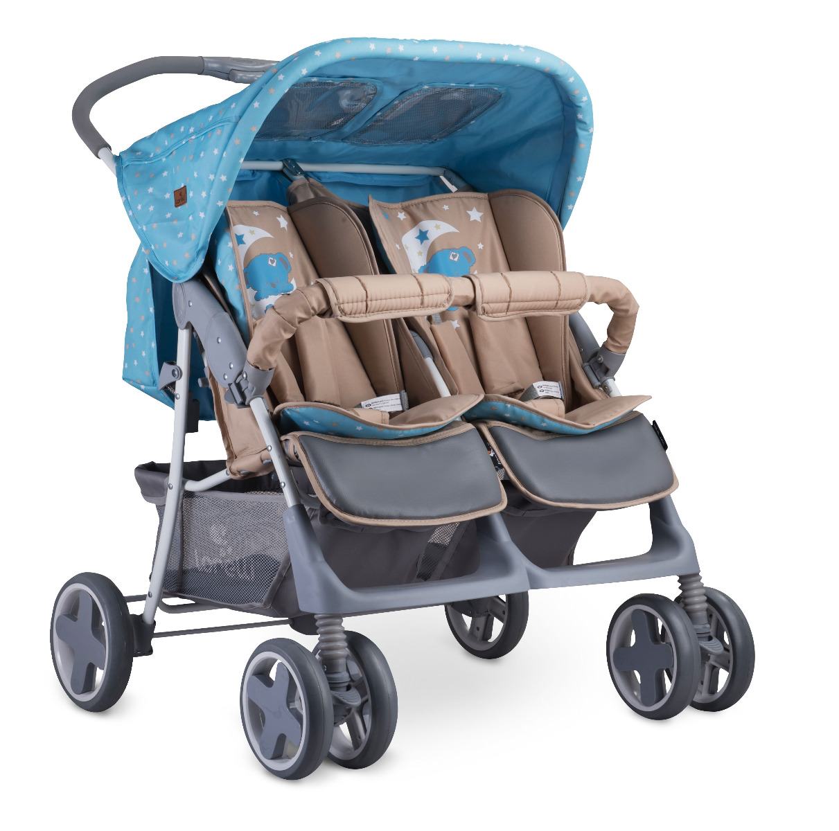 Carucior pentru gemeni, Twin, Blue & Beige Moon Bear 