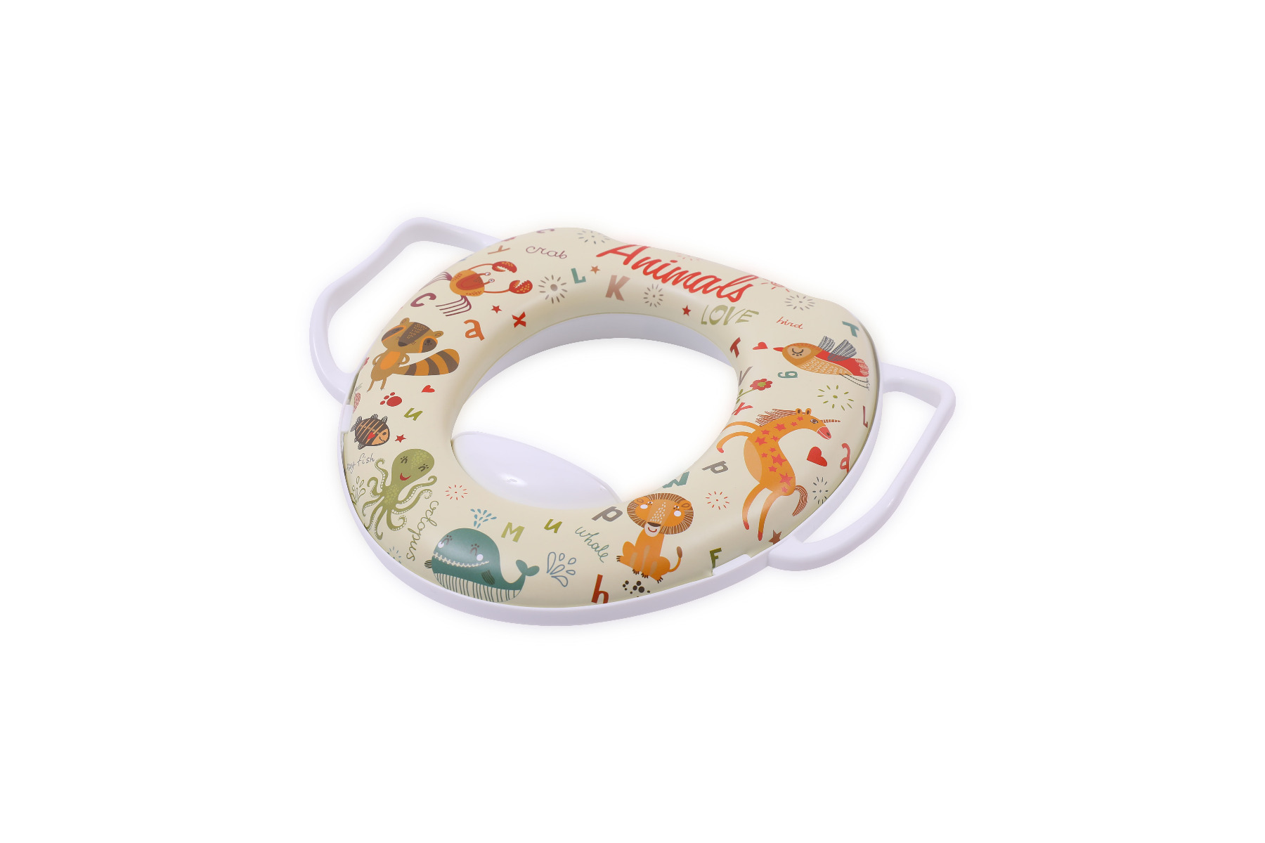 Reductor moale pentru toaleta, cu manere, Animals White