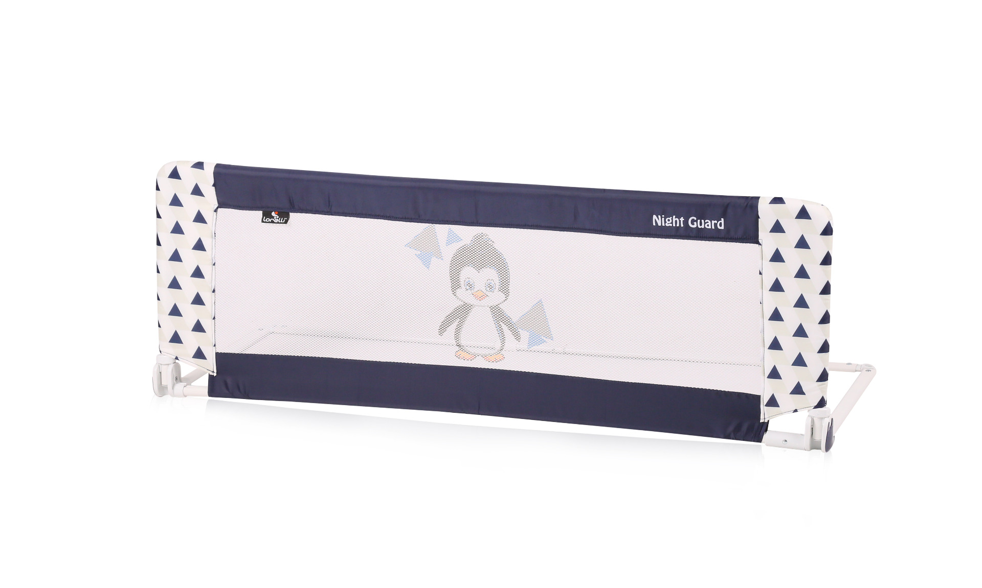 Bariera protectie pat, Night Guard, reglabila, 120 x 48 cm, Blue & White Penguin