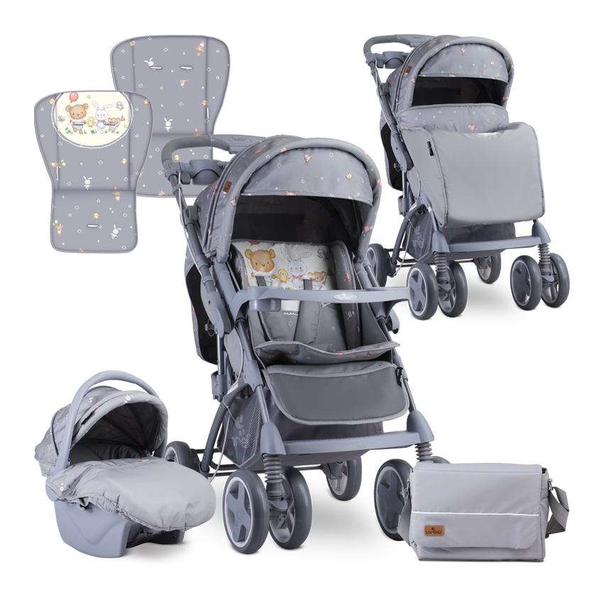 Carucior Set 2 in 1, Toledo, cos auto inclus, Grey Bear Party