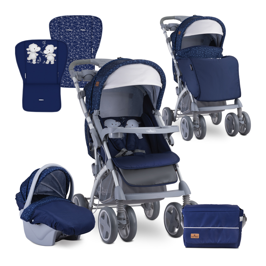 Carucior Set 2 in 1, Toledo, cos auto inclus, Dark Blue Happy Hippo