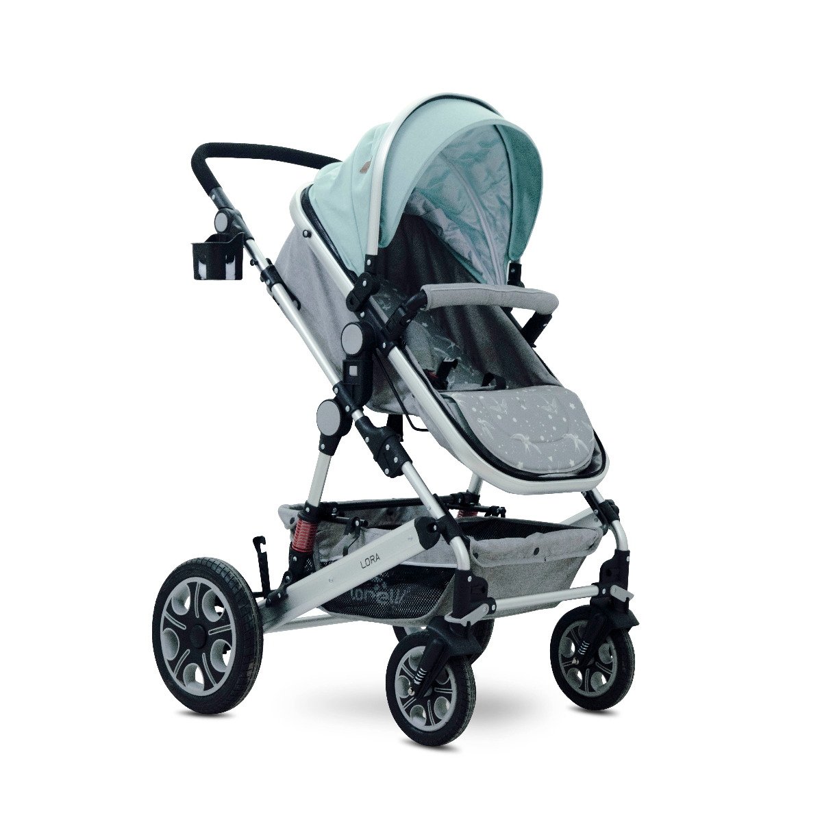 Carucior transformabil 2 in 1, Lora, Green & Grey Birds