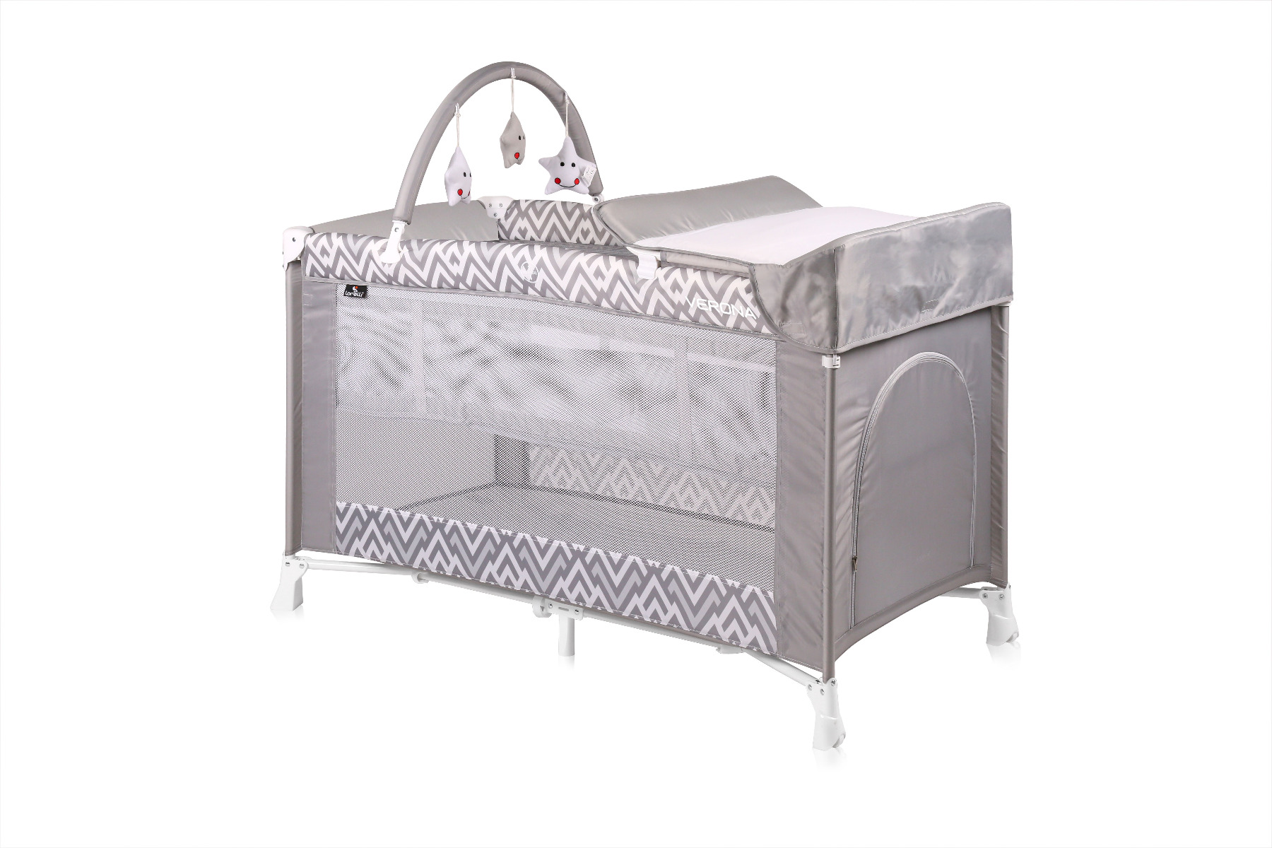 Patut pliabil, Verona Plus, 2 niv.si accesorii, Grey Lines