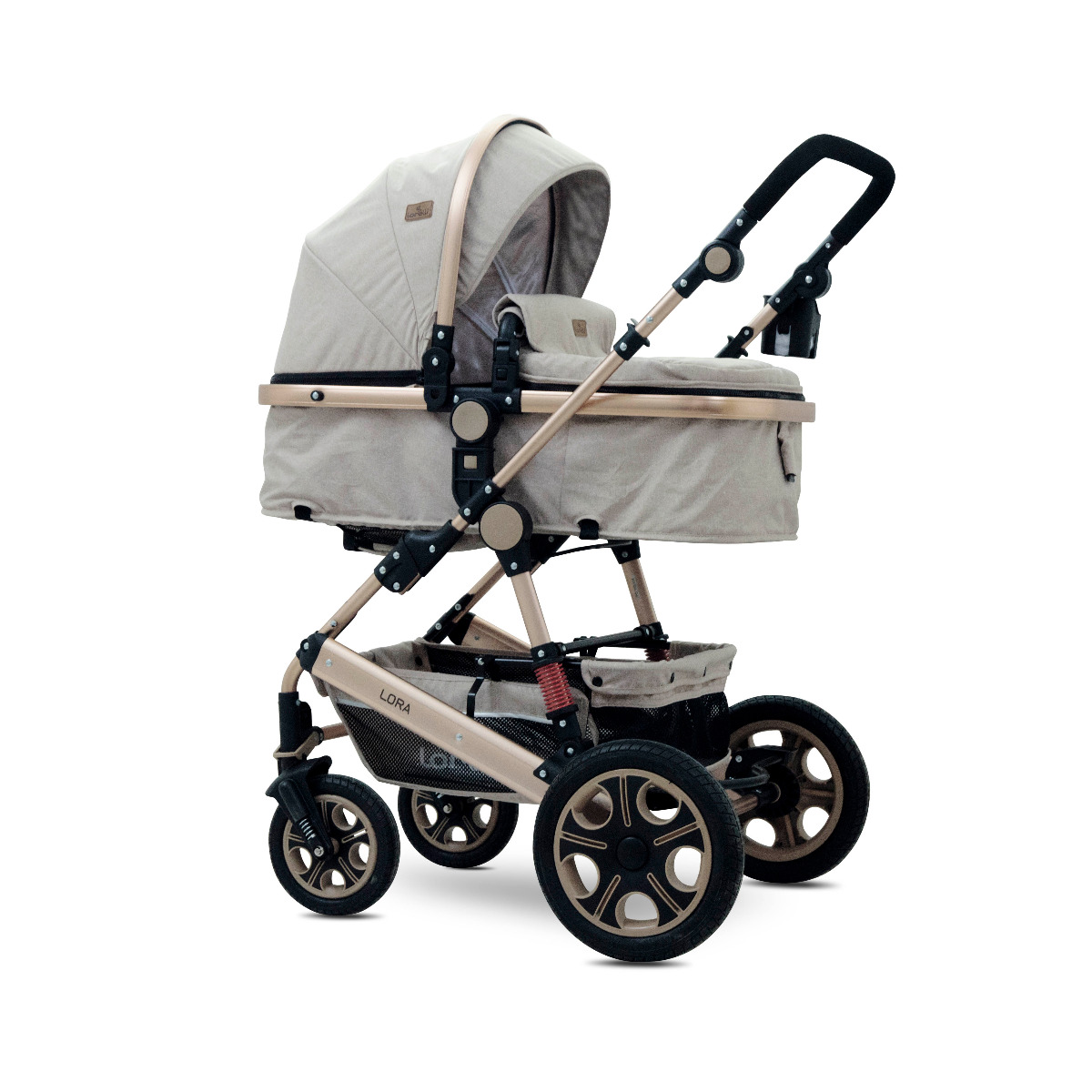 Carucior transformabil 2 in 1, Lora, cadru din aluminiu, Beige Triangles