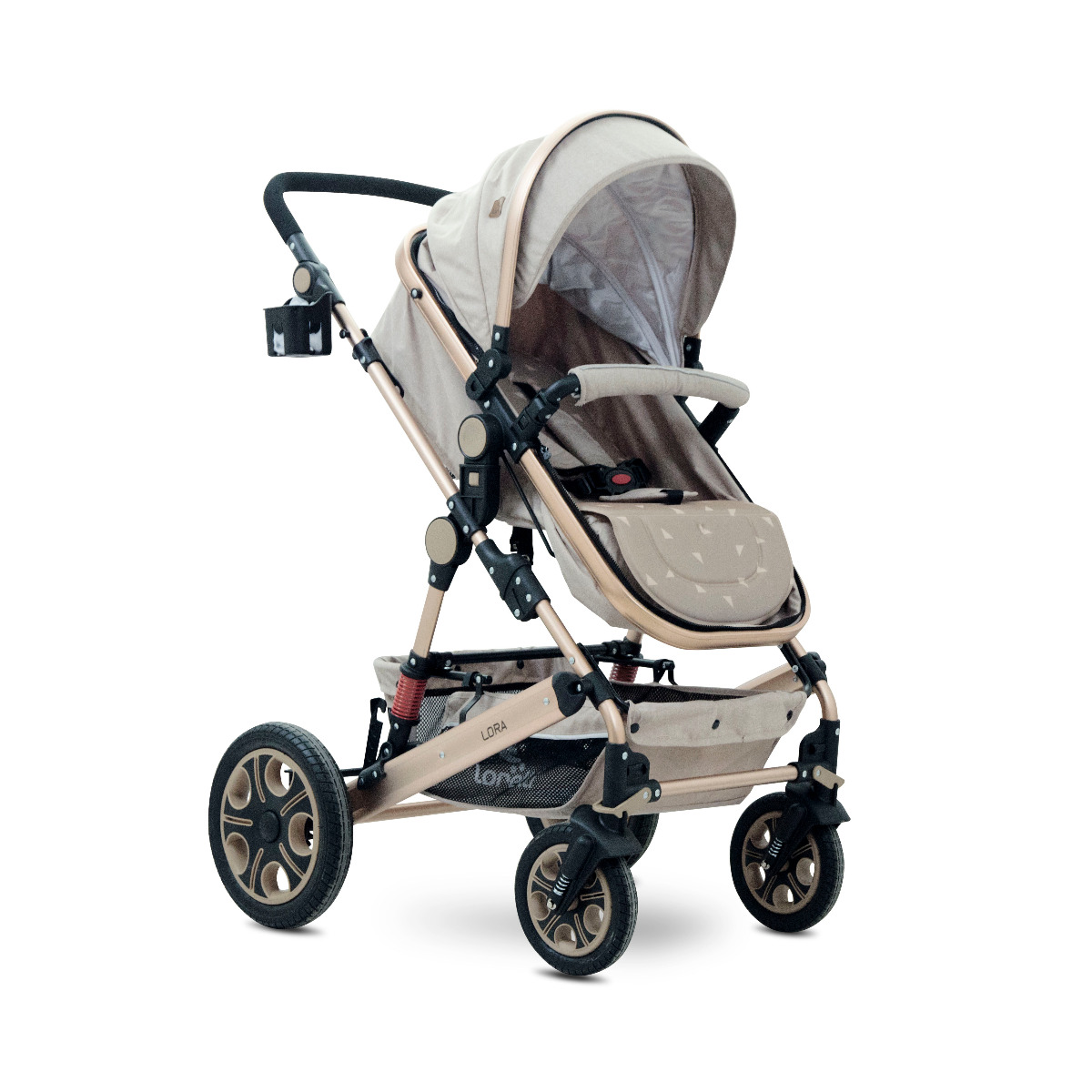 Carucior transformabil 2 in 1, Lora, cadru din aluminiu, Beige Triangles image 1
