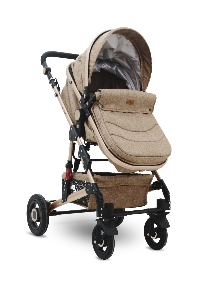 Carucior transformabil 3 in 1, Alba, cos auto inclus, roti cauciuc, Dark Beige image 5