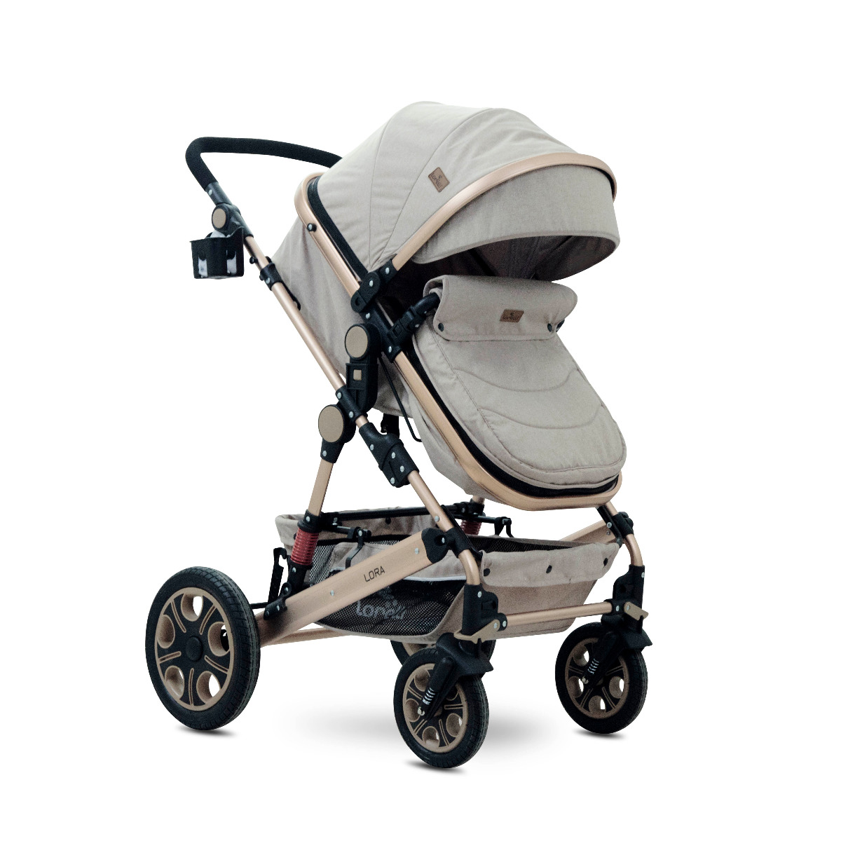 Carucior transformabil 2 in 1, Lora, cadru din aluminiu, Beige Triangles image 2